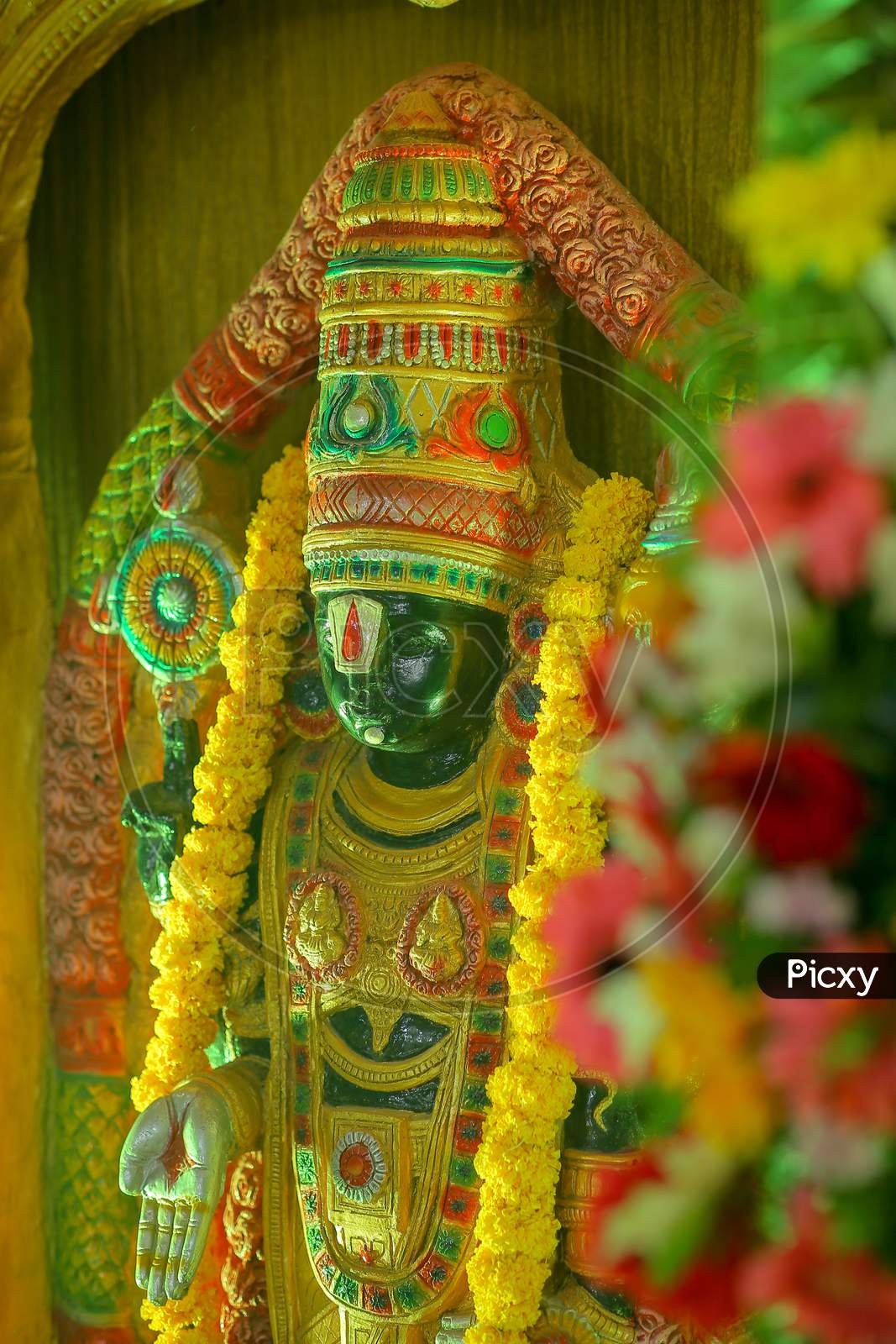 Indian Hindu God Lord Venkateshwara Statue At Hindu Wedding