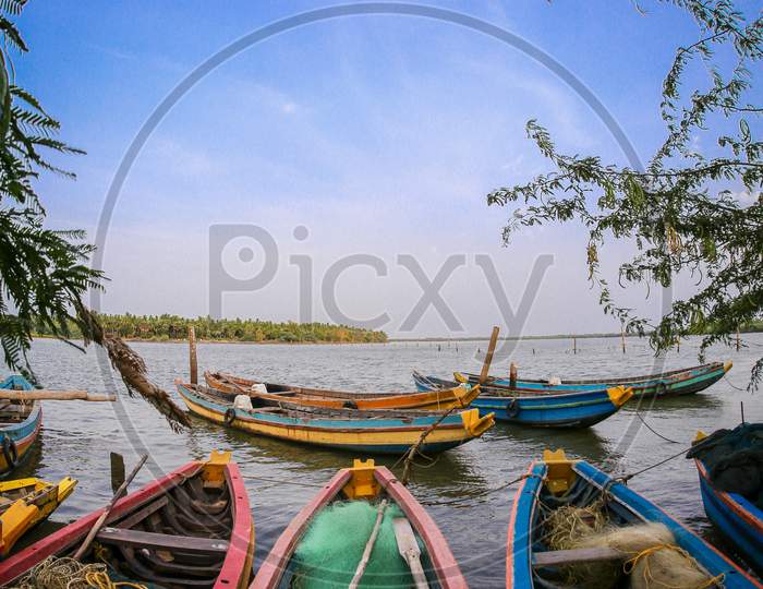 View of colorful boats