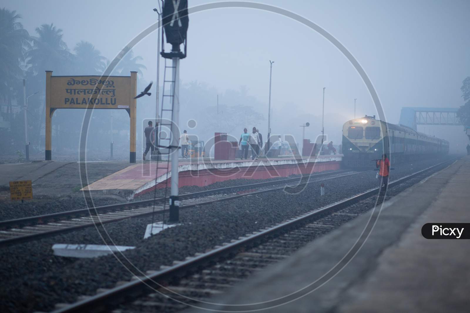View of heavy fog in Palakollu Railway Station