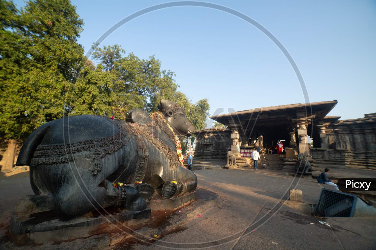 Landscape of Nandi Statue in Thousand Pillar Temple, Warangal
