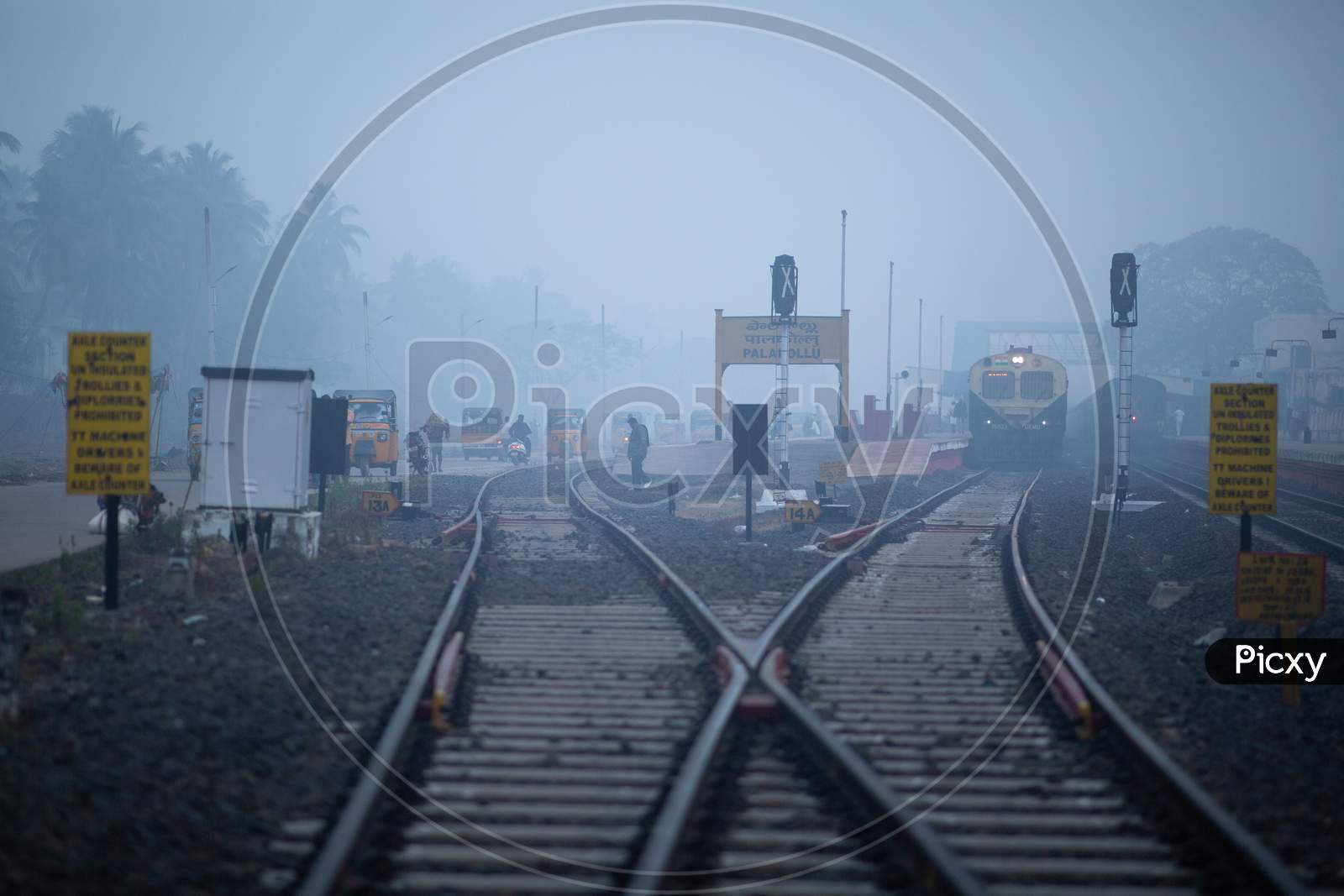 View of intersection of Railway Tracks in Palakollu during heavy fog