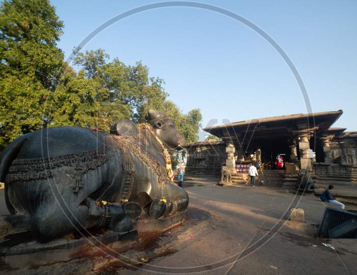 Landscape of Nandi Statue in Thousand Pillar Temple, Warangal