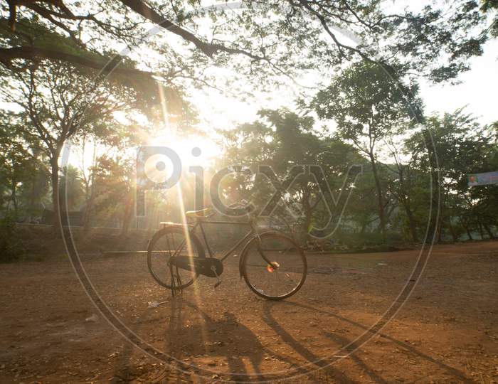 View of bicycle during sunlight