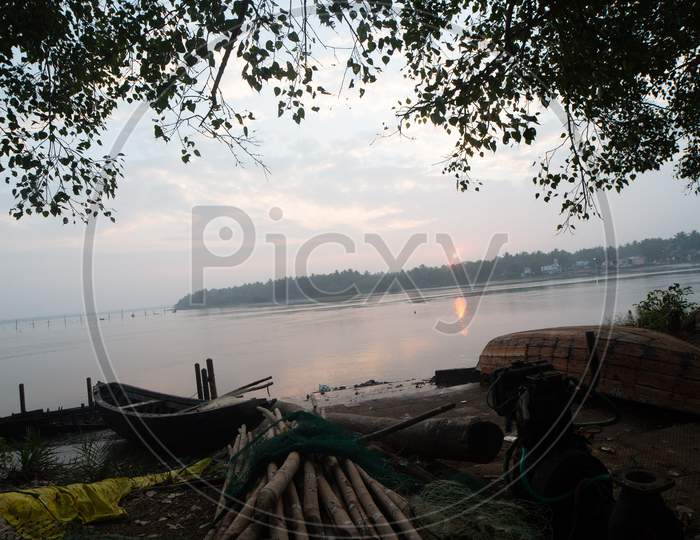 View of wooden sticks along the boats