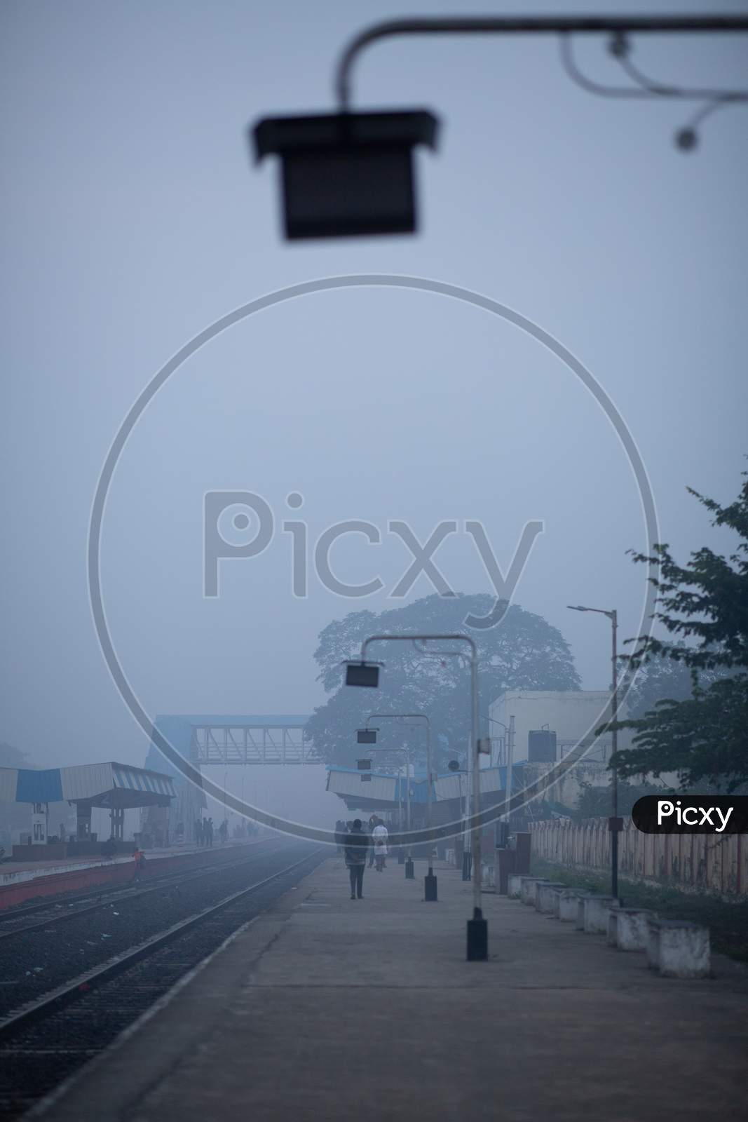 View of Palakollu Railway Station Platform during fog