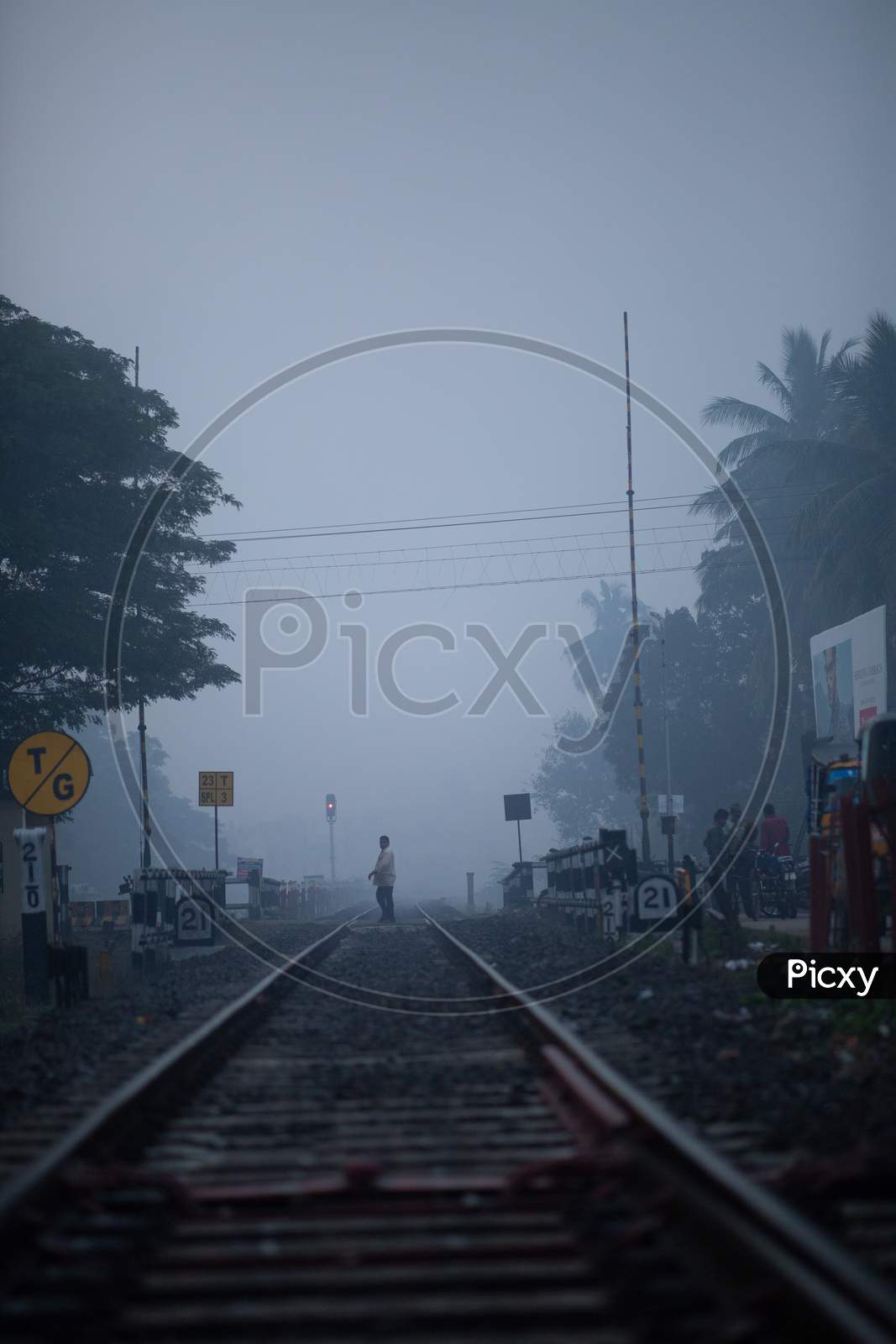 View of a railway track during fog