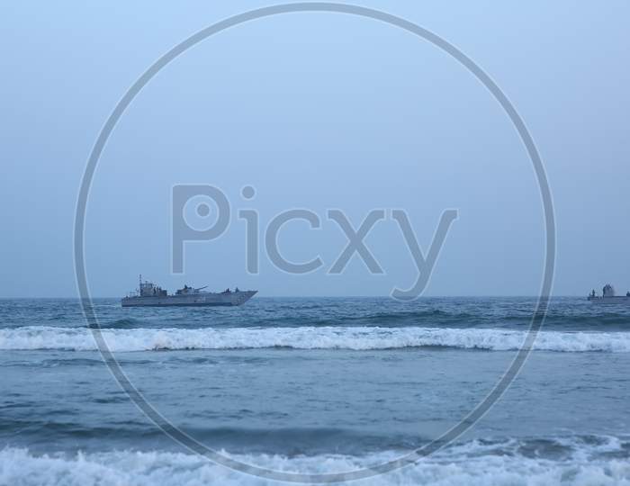 Naval Ships moving on the sea