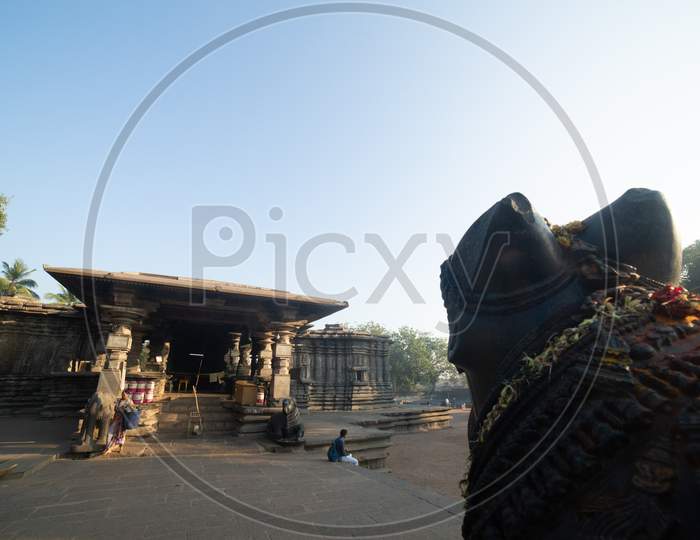 View of Nandi Statue in Thousand Pillar Temple, Warangal