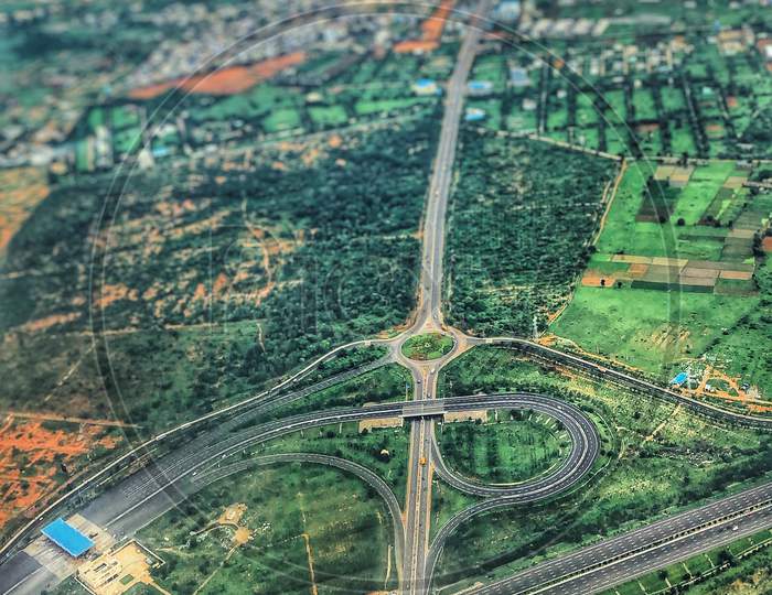 Aerial View of  Highway Road From Flight Window