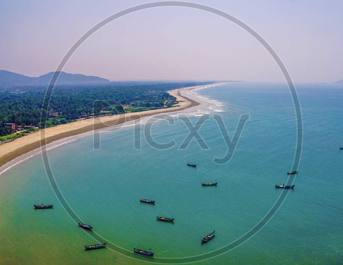 Aerial view of boats in the goa beach