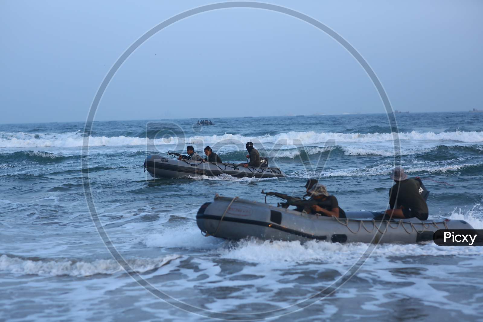 Indian Navy Men on Inflatable boats