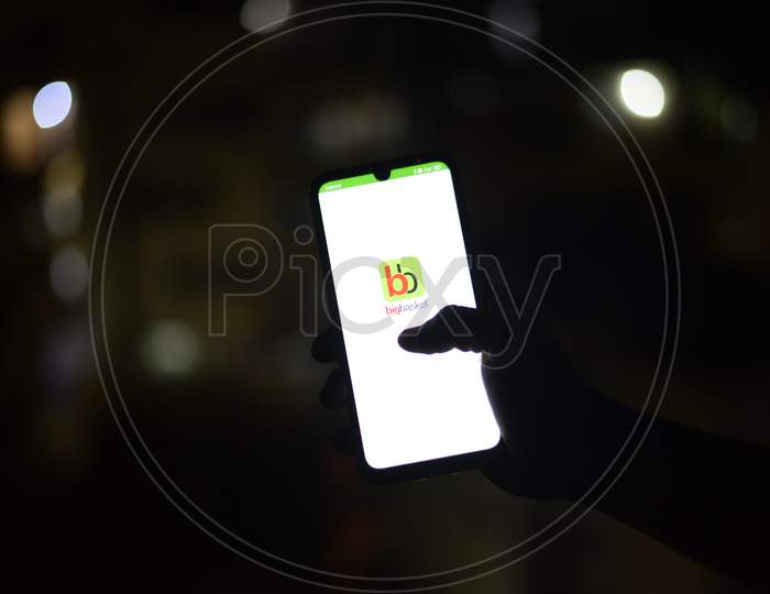 Android Phone display showing Big Basket app homepage
