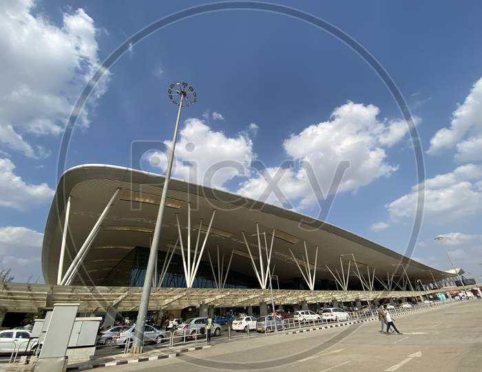 Architecture Of Bangalore International  Airport  With  Entrance And Facade View