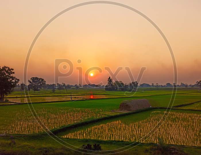 Sunset at Agriculture fields of Telangana India