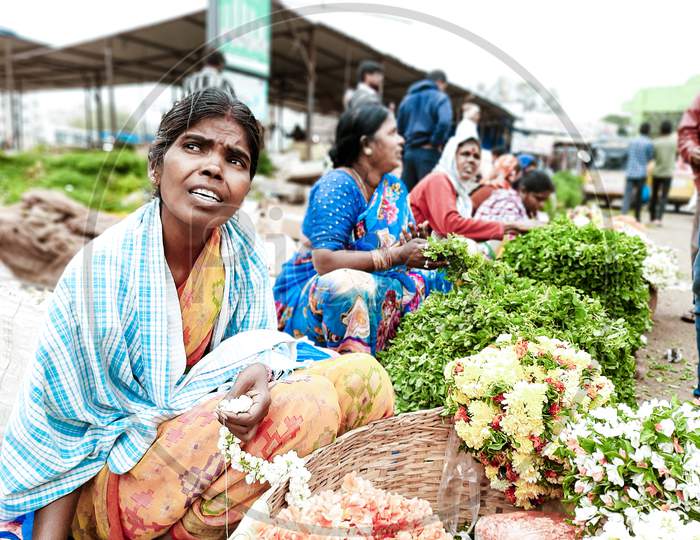 Vegetable Vendors In an Farmer Market Or Raithu Bazaar