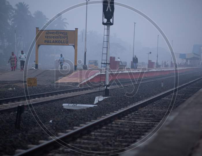 Palakollu Railway Station In Morning Fog