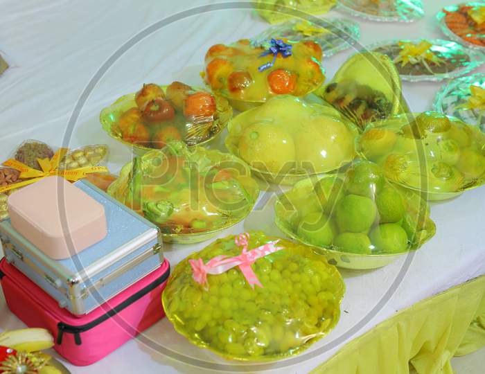 Fruits in dishes during wedding