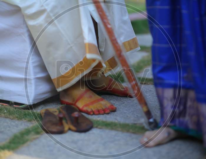 Indian bride and bride groom legs