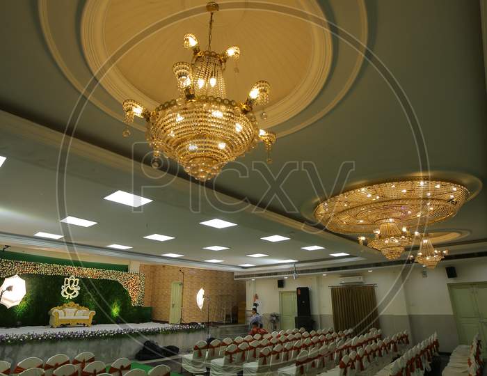 Chandeliers of the ceiling of the auditorium