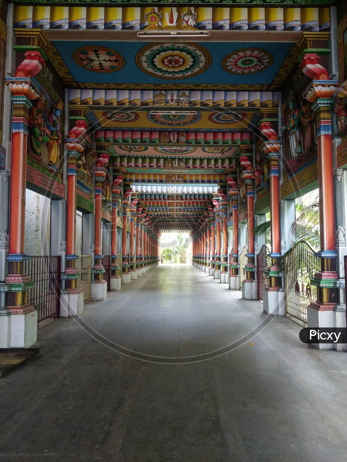 Colorful pillars of the temple