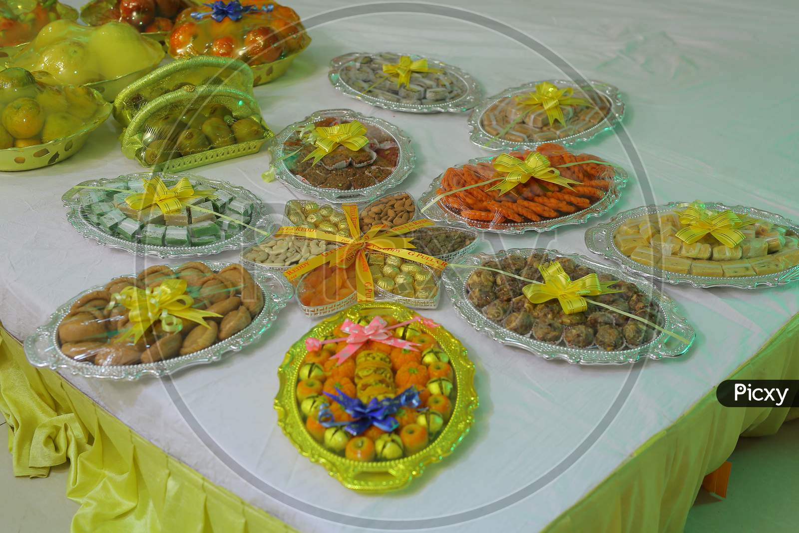 View of Sweets and Fruits during wedding ceremony