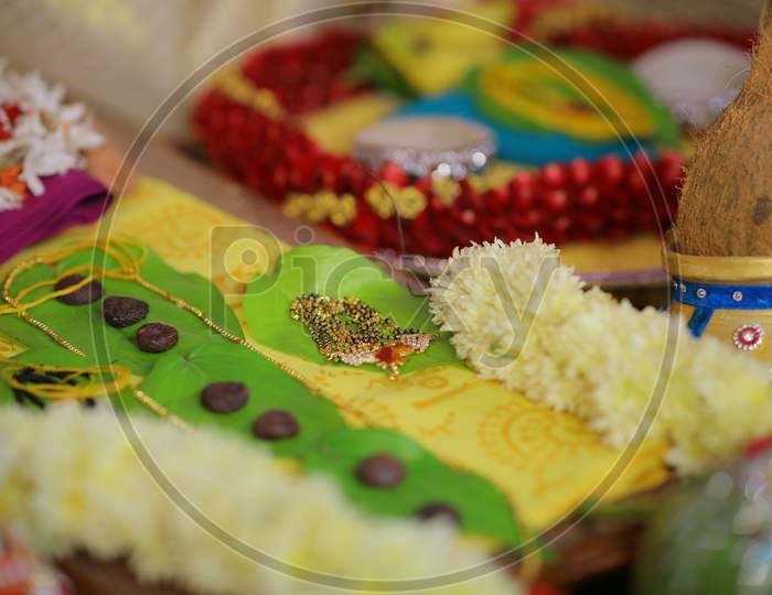 Mangalsutra and other necklaces during puja