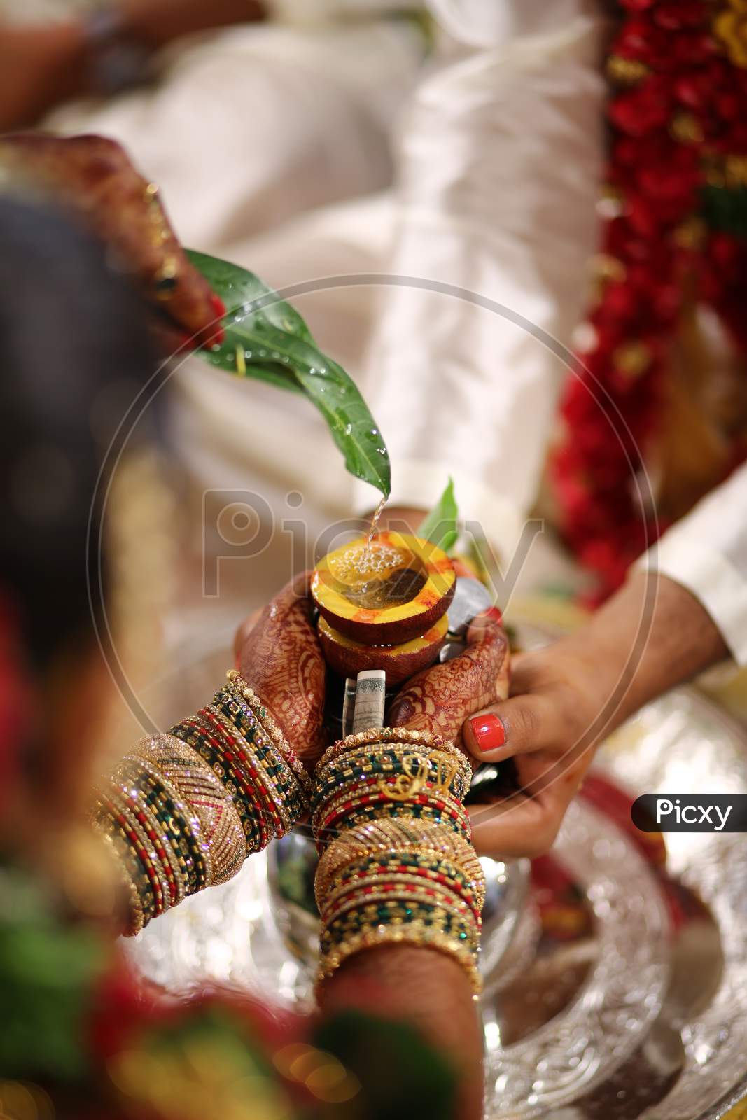 Indian Bride holding sacred dried coconut