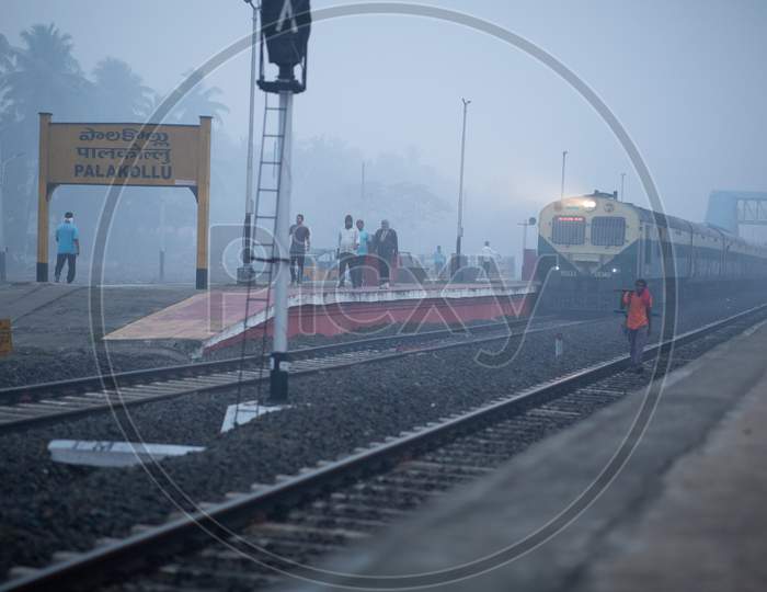 Image Of Palakollu Railways Station Platform With Indian Railway Train ...