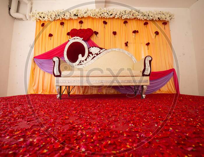 A Decorated Stage with Maharaja Chair