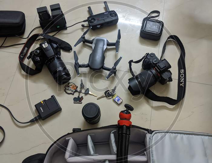 Camera equipment on the floor