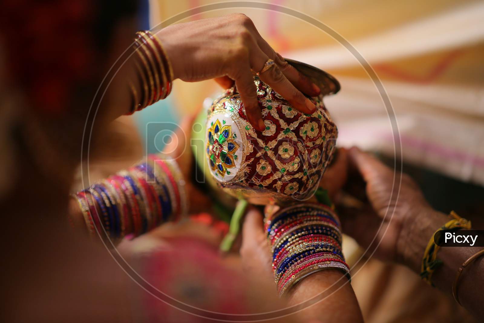 Indian bride during wedding puja