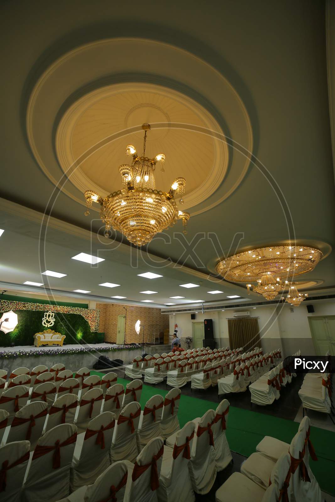 Chandeliers of the ceiling of the auditorium