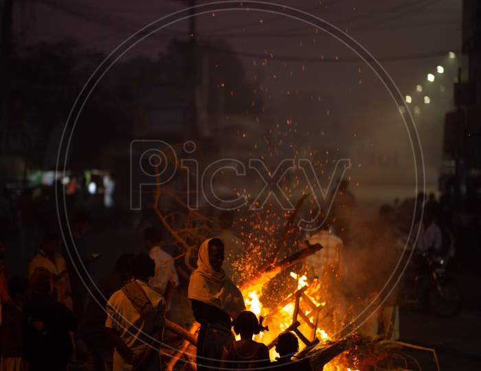 Bhogi Mantalu In Rural Villages Of Andhra Pradesh During Sankranthi Festival Celebrations