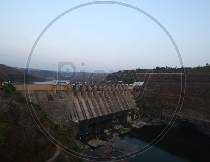 Aerial view of Srisailam dam during the day
