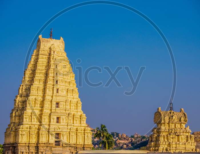 View of Malyavanta Raghunatha Swamy Temple with blue sky