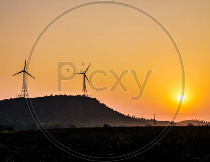View of Windmills during sunset sky