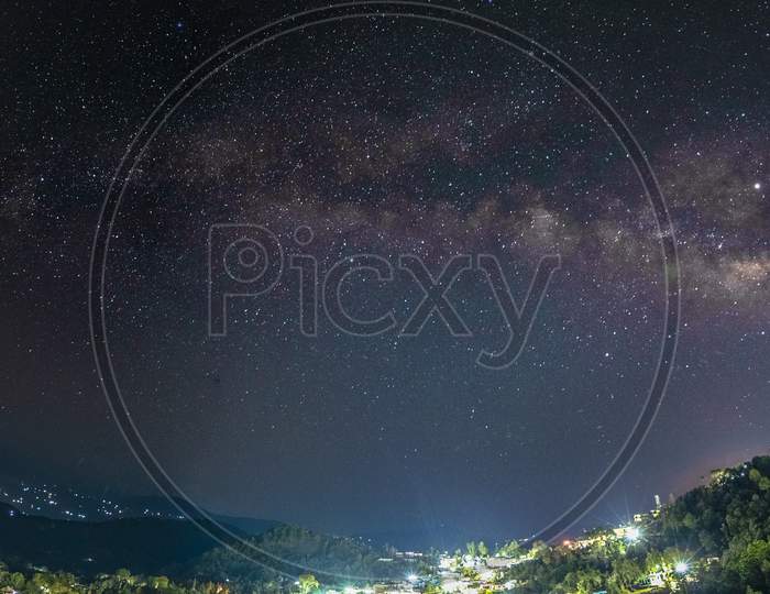 Panorama view of milky way sky