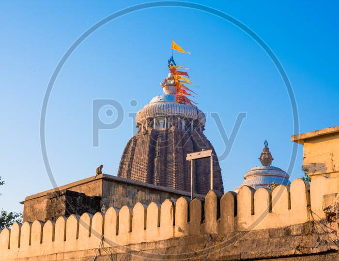 Puri  Jagannath Temple shrine with flags