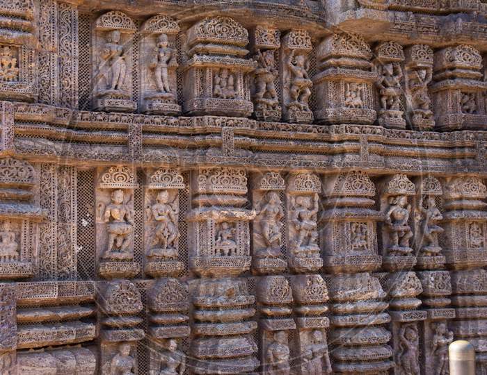 Stone Carvings On Ancient Hindu Temple  Architecture At Puri Jagannath Temple , Odisha