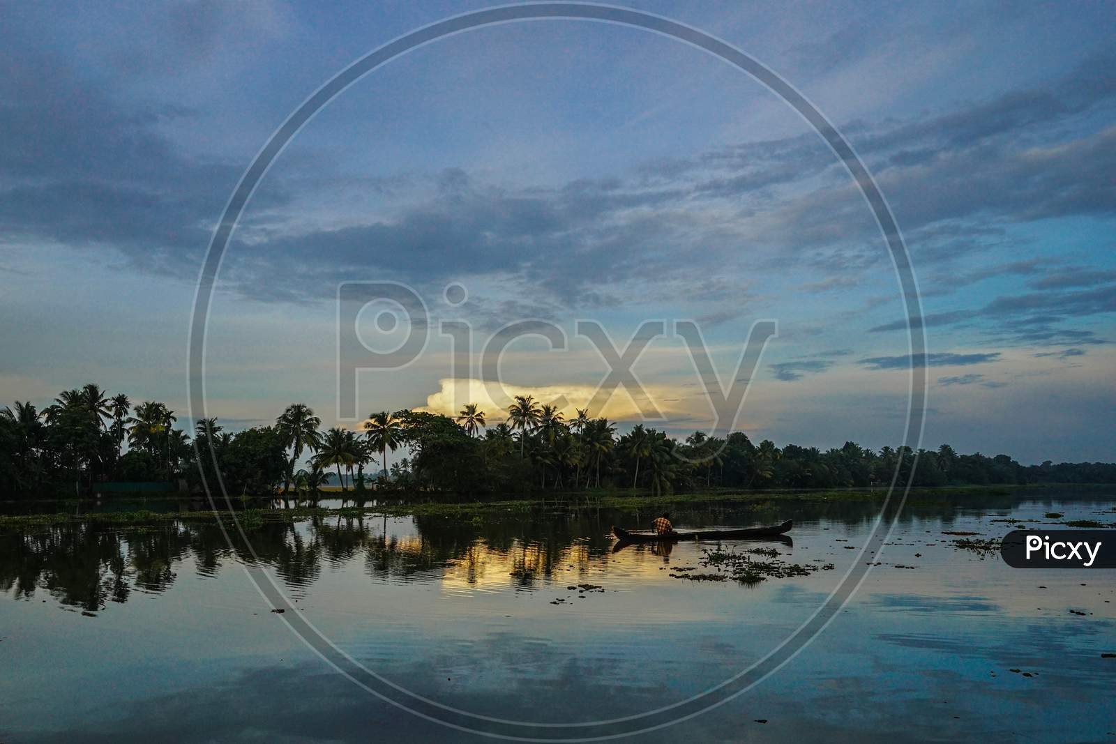 Landscape of backwaters of Kerela during sunset