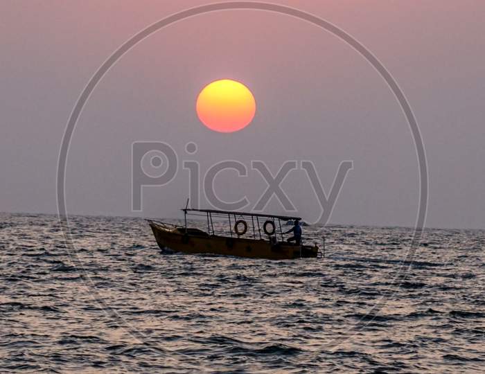 A Goan Ship during sunset