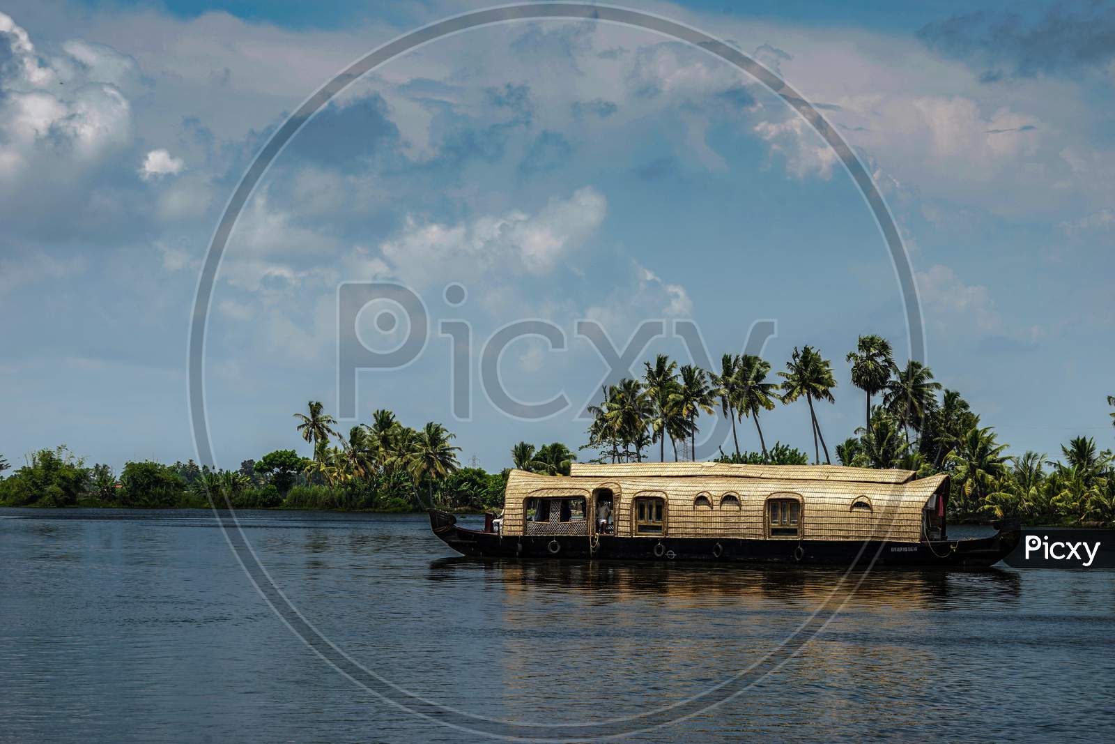 View of houseboat on the backwaters of Kerela