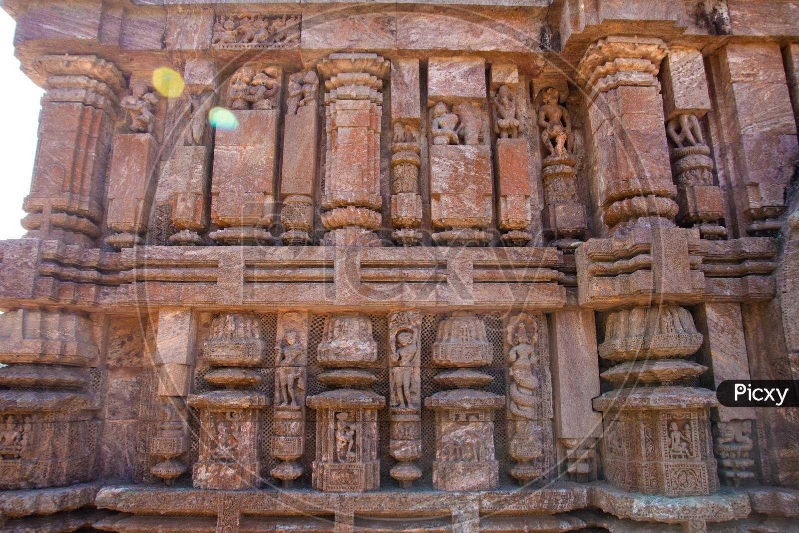 Stone Carvings On Ancient Hindu Temple  Architecture At Konark Sun Temple, Odisha