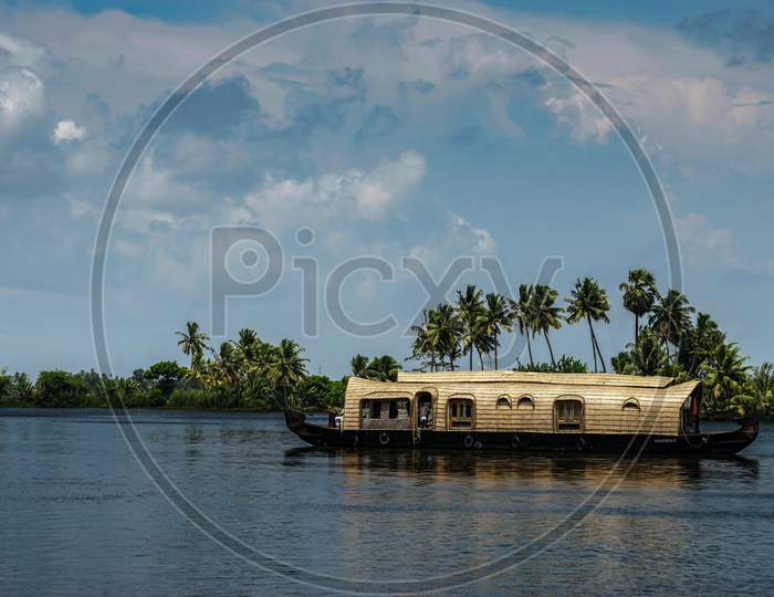 View of houseboat on the backwaters of Kerela