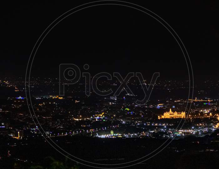 View of Mysore Palace and the city from the Chamundi Hill view point