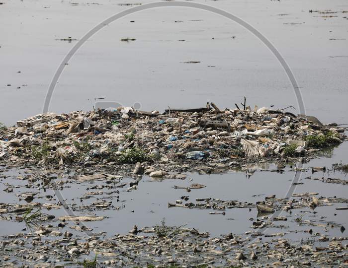 Floating Plastic Garbage In Hussain Sagar Lake