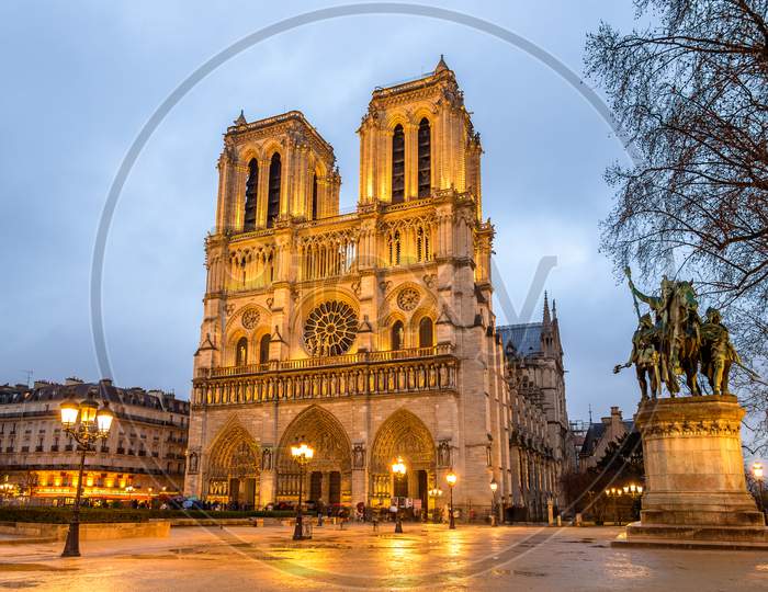 Evening View Of The Notre-Dame De Paris - France
