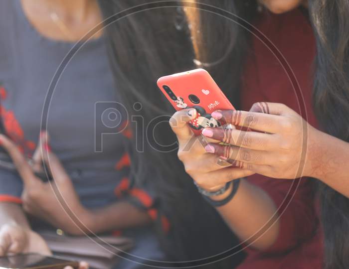 Indian Young  Girl Using Smartphone