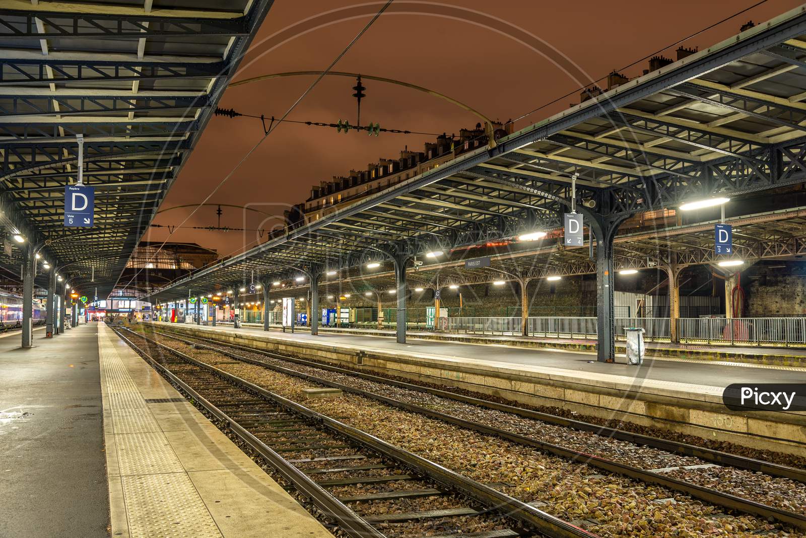 Platforms Of The Paris-Est Station At Night - France