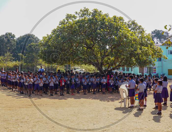 View of school children during the prayer